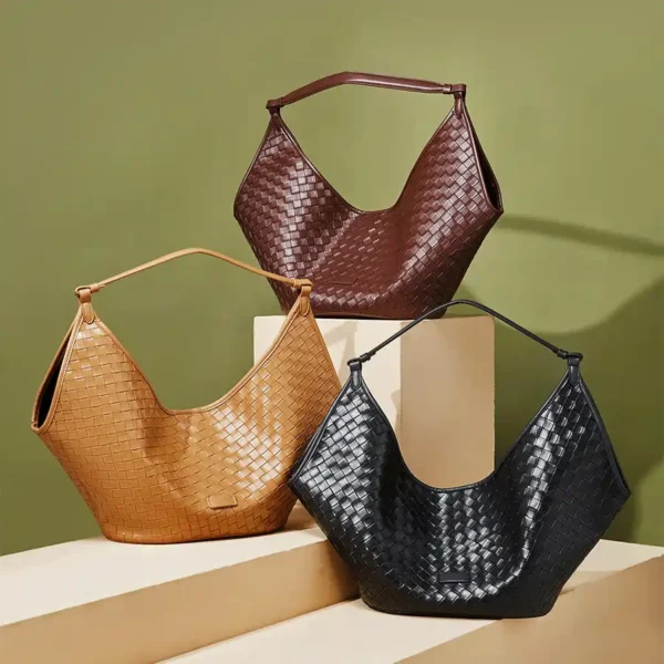 Luxury woven leather hobo bags in black, brown, and grape red – Italian handcrafted slouchy handbags for women