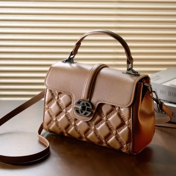 Dark brown leather satchel purse, stylish handbag for everyday use or office wear