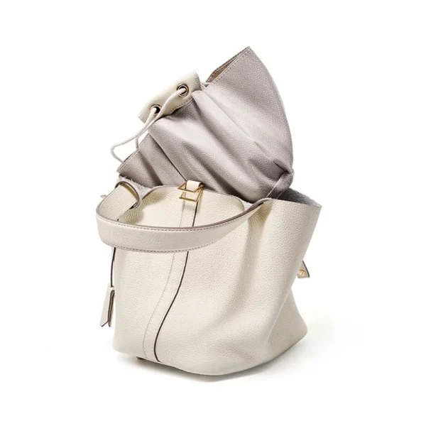 Beige pebbled leather tote