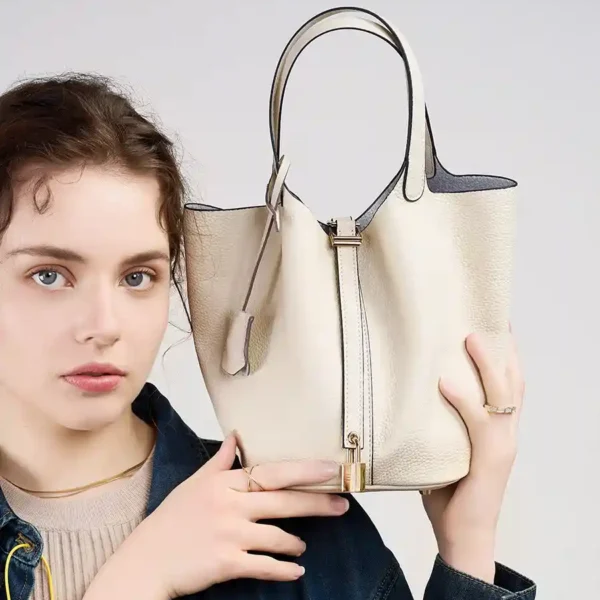 Beige luxury leather tote bag