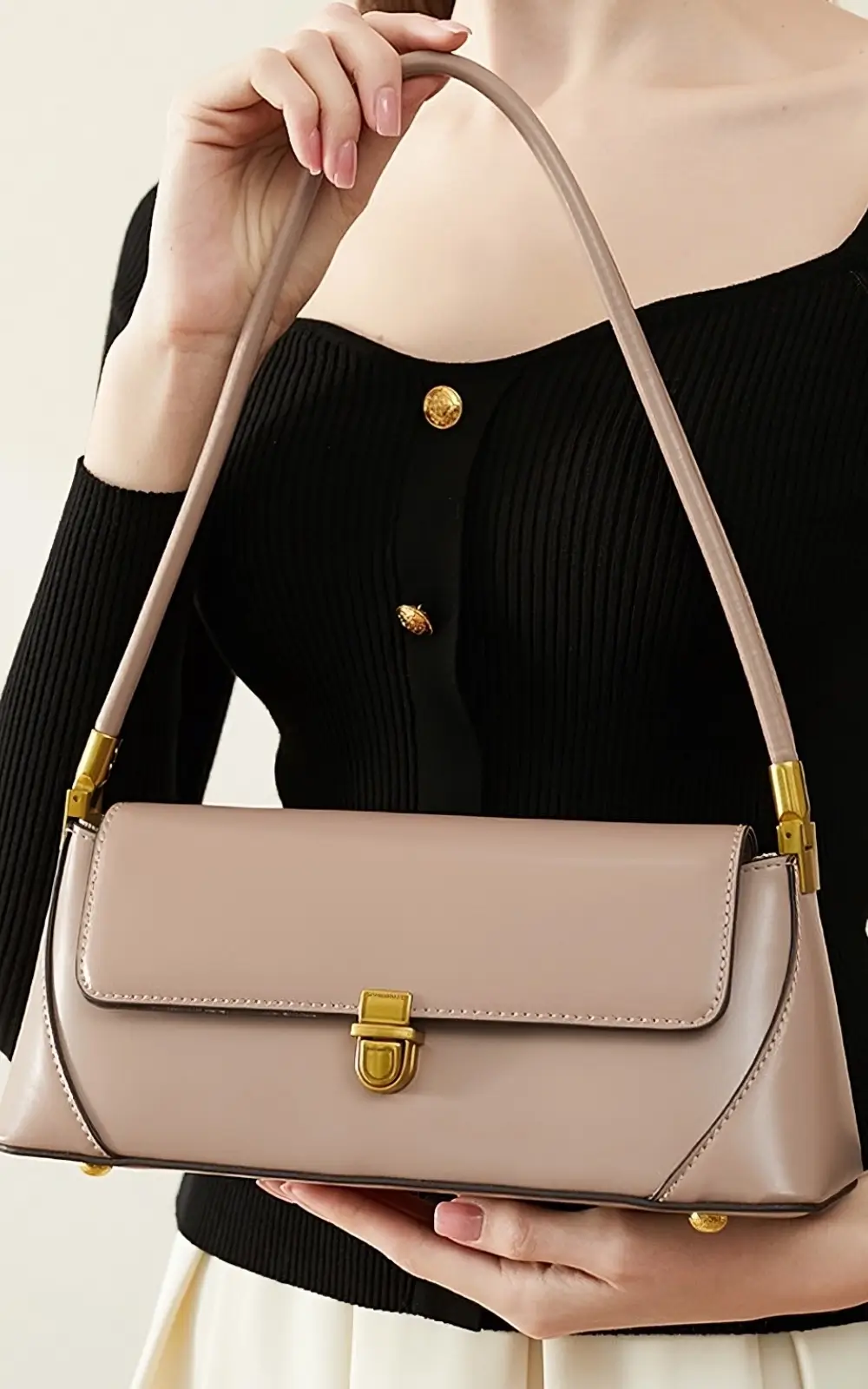 Premium khaki leather handbag for women with versatile styling