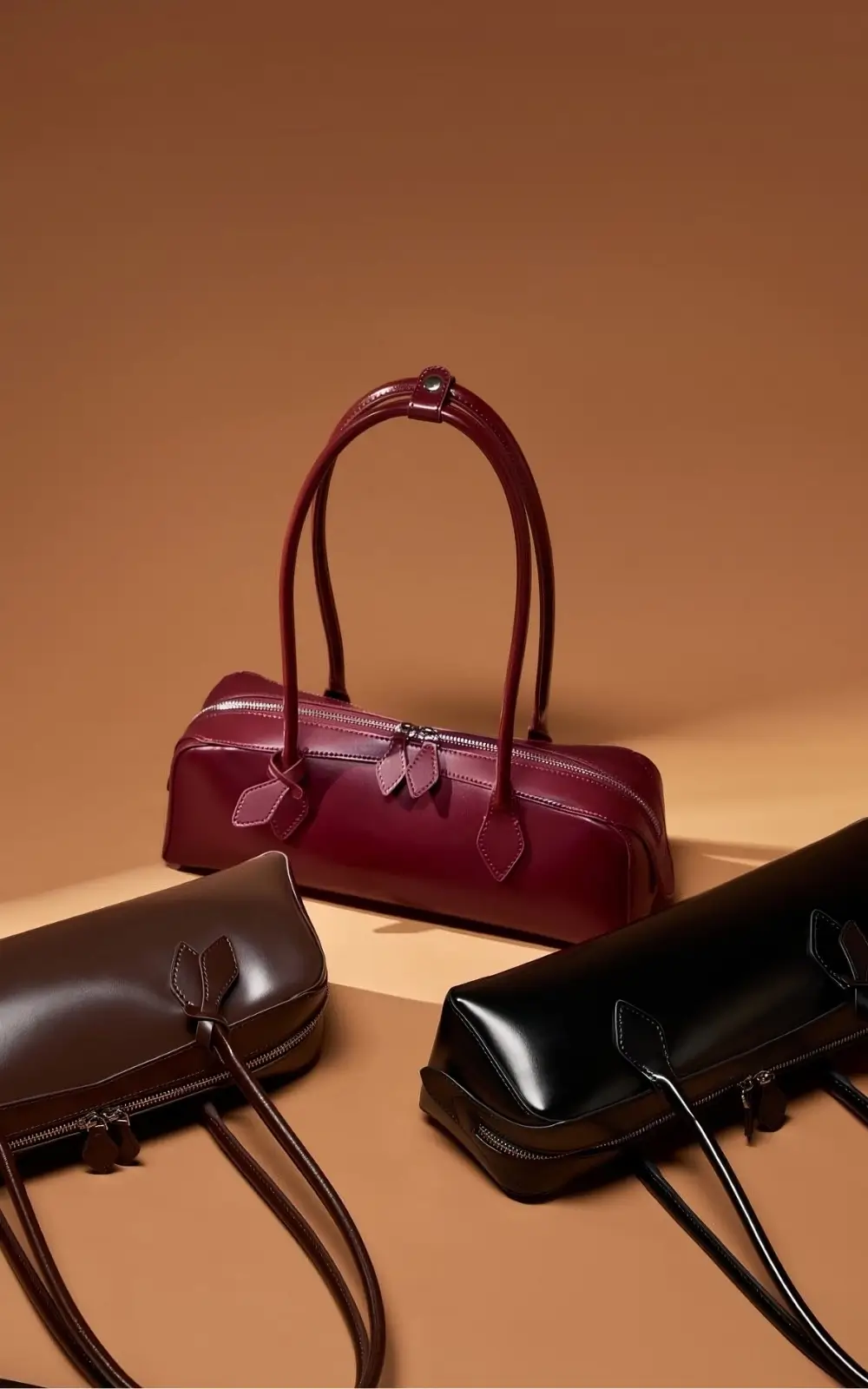 Chic over-the-shoulder baguette bag in premium calfskin leather