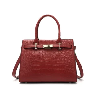 High-end structured top-handle handbag with croc pattern leather