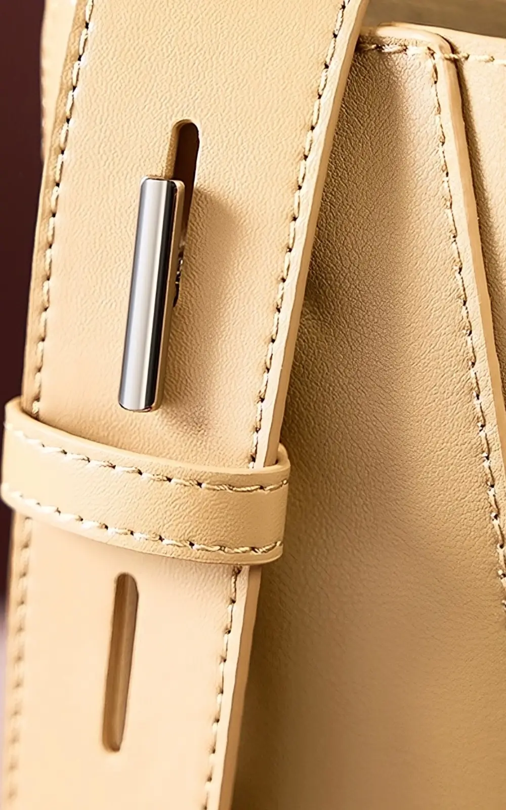 Beige Lunaro Bucket showing interior open with magnetic closure