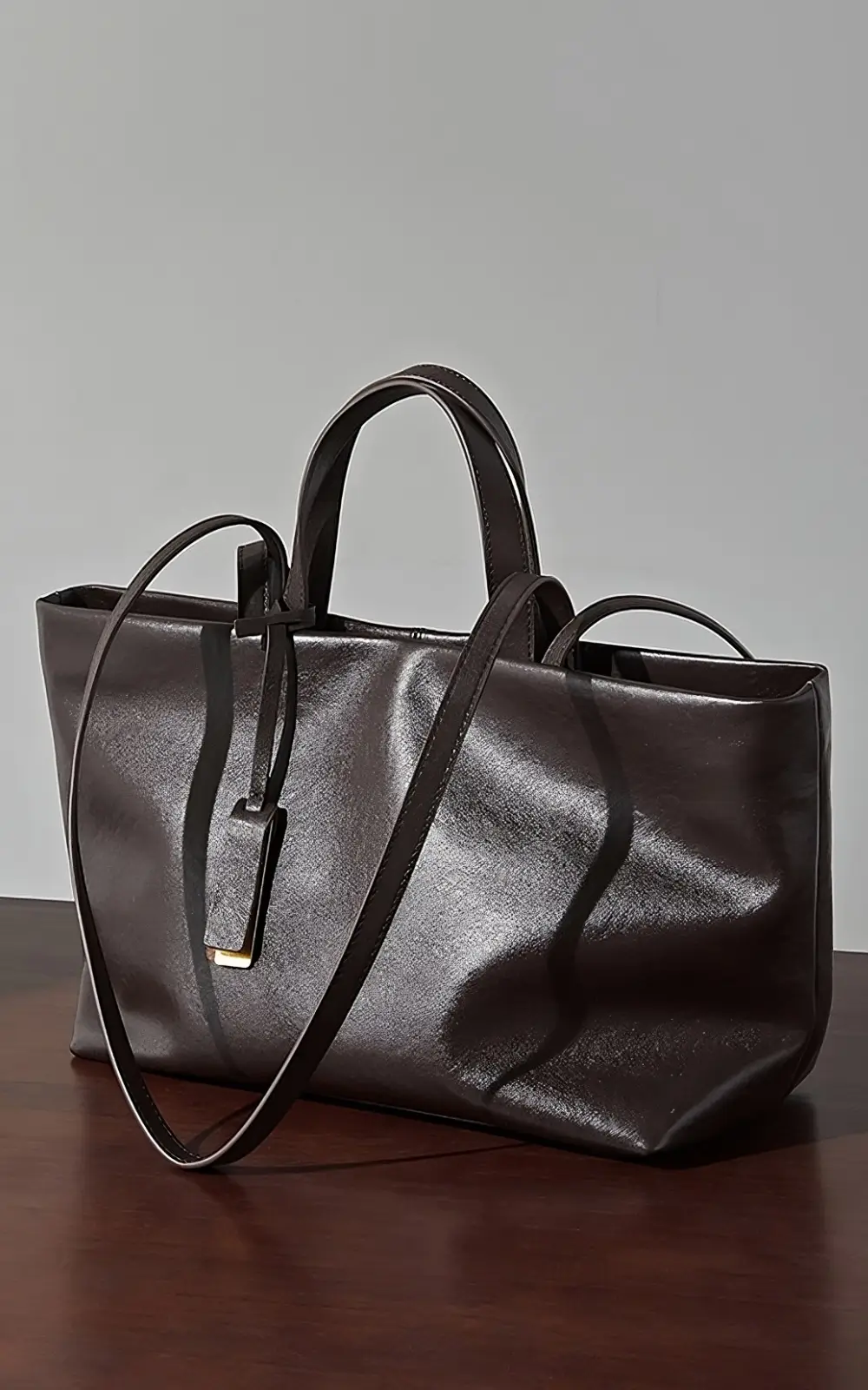 Premium Italian calfskin handbag on display