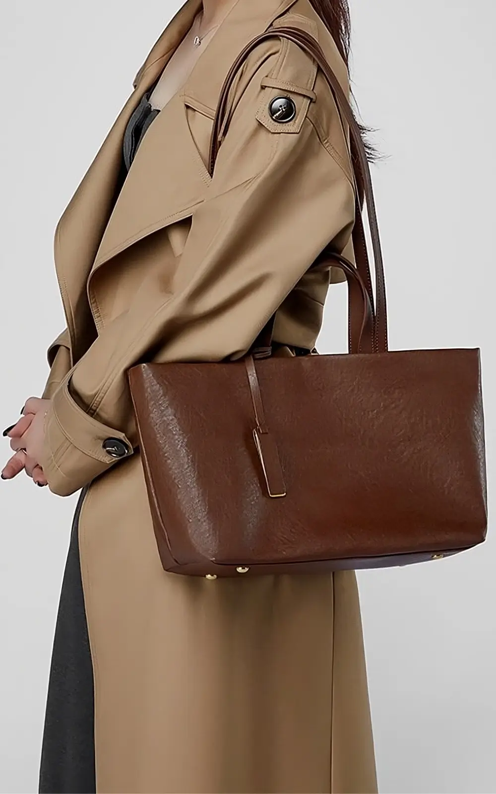 Premium leather tote bag with gold hardware
