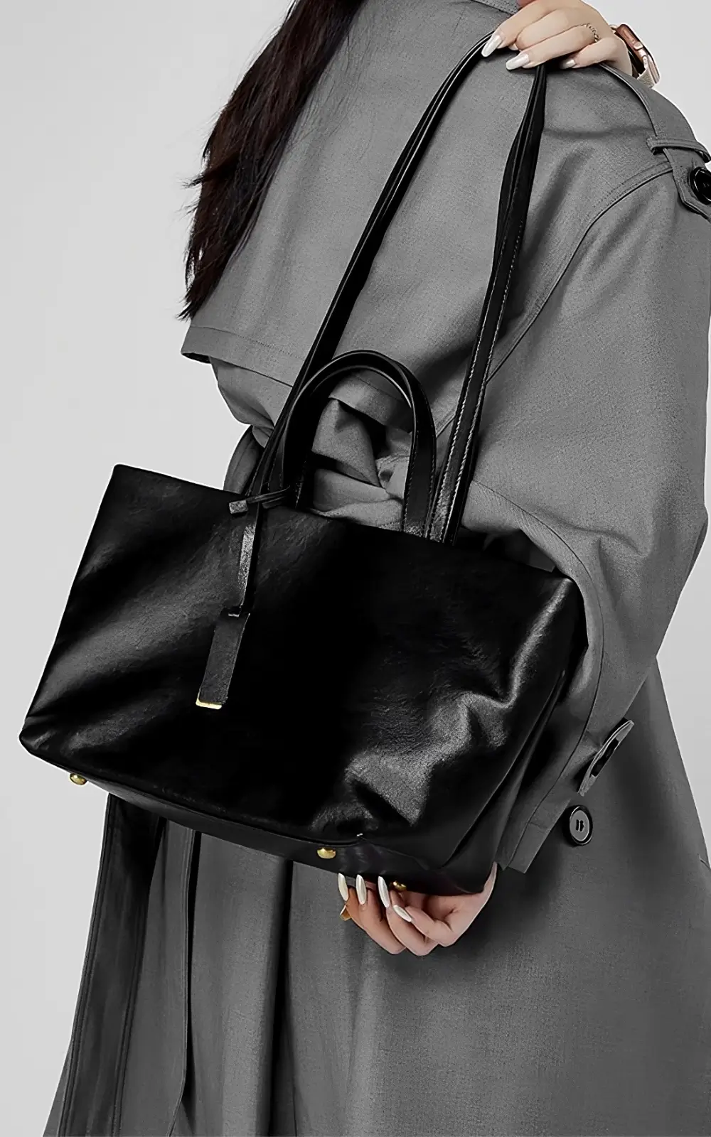 Timeless designer leather tote bag front view