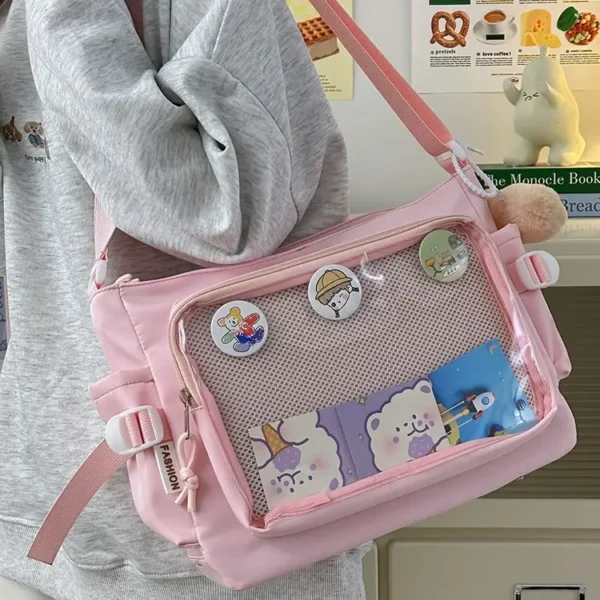 Aesthetic Ita Messenger Bag – Clear Pin Display Crossbody