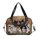 Brown Denim Ita Bag with Cat Head and Star Studs | Hoclin