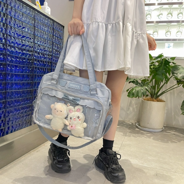 Harajuku style crossbody ita bag with clear window and bow