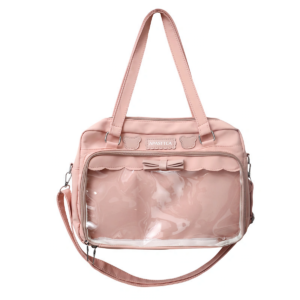 Pink Scalloped Edge Ita Bag with Bow and Rabbit Plush | Hoclin
