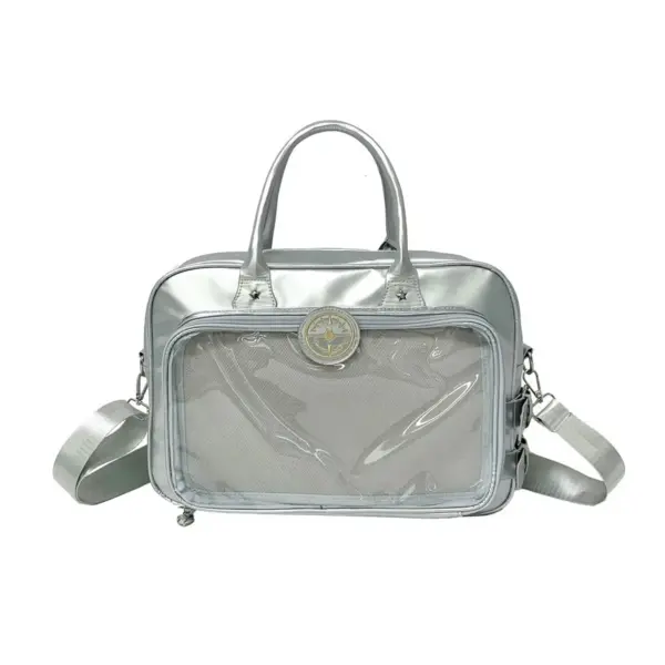 Silver Metallic Ita Bag with Clear Window | Hoclin