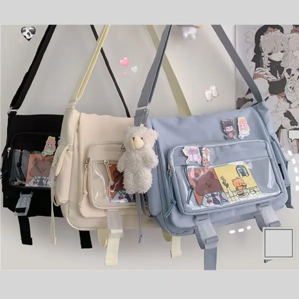 Three Color Ita Bag Lineup: Black, Cream, Pastel Blue