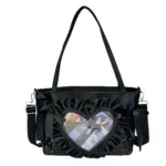 Black Ruffle Trim Heart Ita Bag