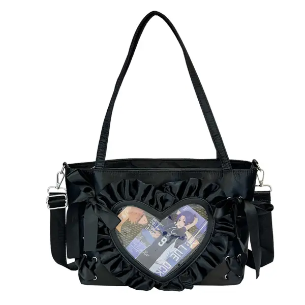 Black Ruffle Trim Heart Ita Bag