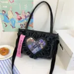 Black Ruffle Heart Ita Bag Hanging