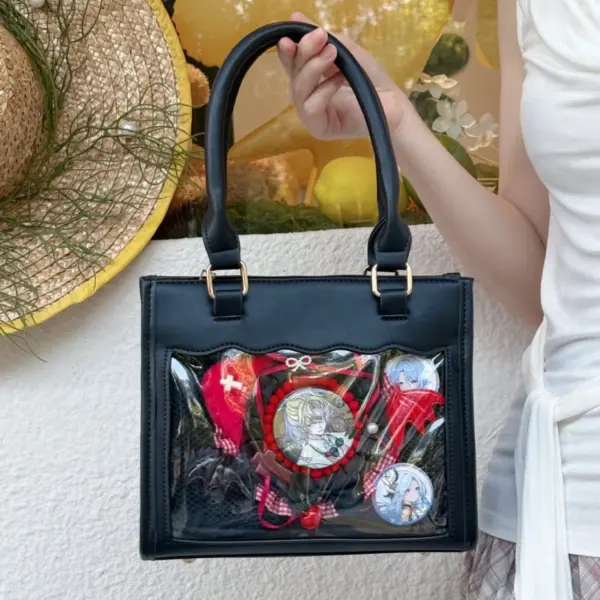 Close up of PU leather texture and zipper on black ita bag