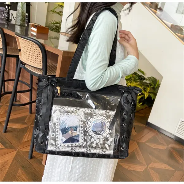 Black Ita Bag from Side with Plush Black Ita Bag from Side with Plush