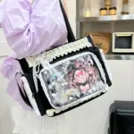 Black Ita Bag with Colorful Pin Display Black Ita Bag with Colorful Pin Display
