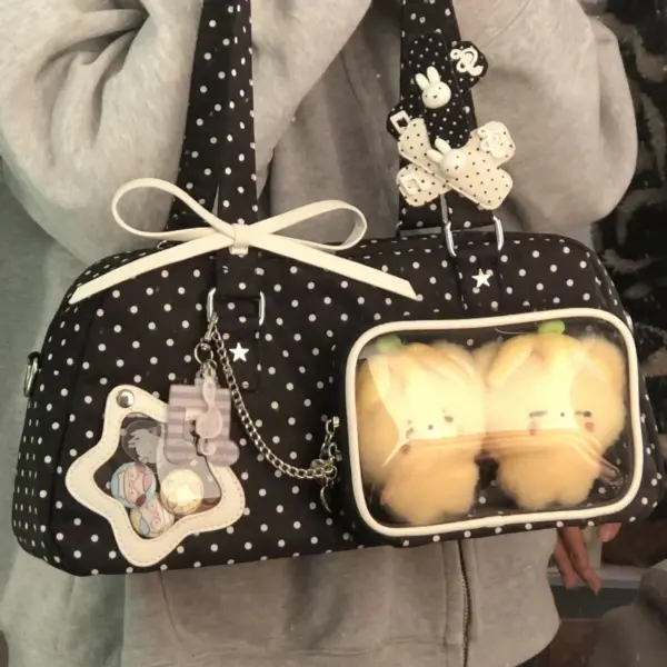 black ita bag with yellow plush