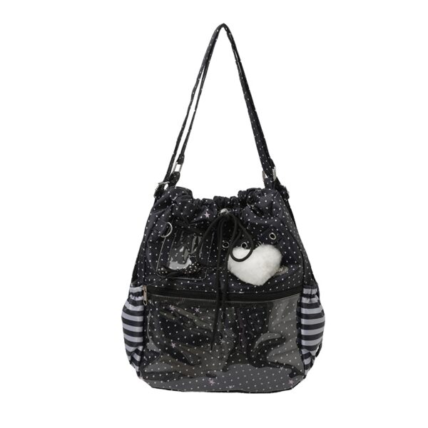 Black Polka Dot Drawstring Ita Bag Front