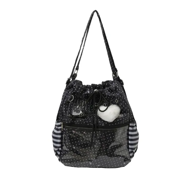 Black Polka Dot Drawstring Ita Bag Front