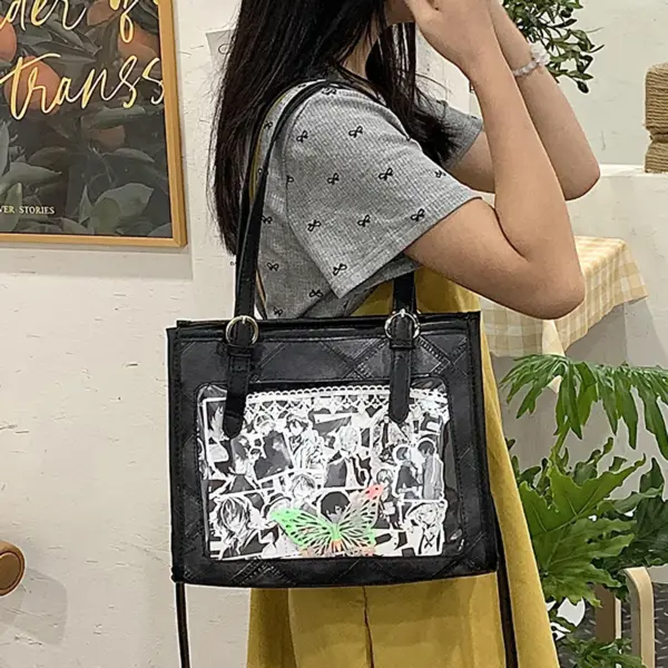 Quilted ita bag with plush keychain attached