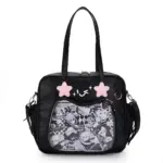 Black Rectangular Ita Bag – Star Patches and Clear Window Black Rectangular Ita Bag – Star Patches and Clear Window