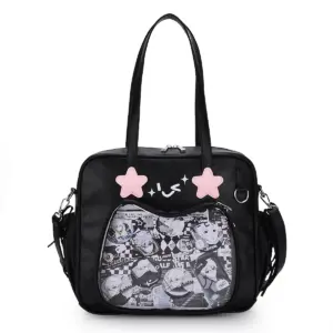 Black Rectangular Ita Bag – Star Patches and Clear Window Black Rectangular Ita Bag – Star Patches and Clear Window
