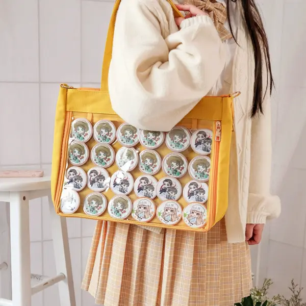 Yellow Tote Bag with Pin Display