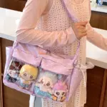 Close Up Lavender Ita Bag with Plush Dolls and Pearl Accent