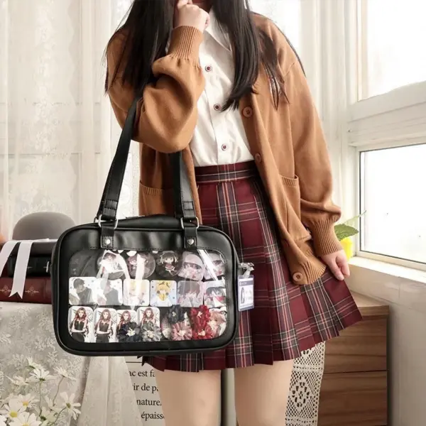 White rectangular ita bag next to cheap pin bag showing material difference