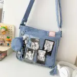 Front View of Denim Ita Bag with Clear Window Front View of Denim Ita Bag with Clear Window