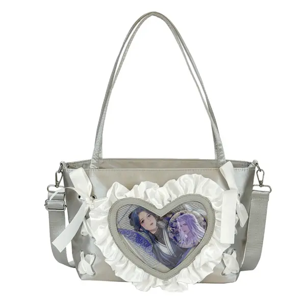 Gray Ruffle Heart Ita Bag
