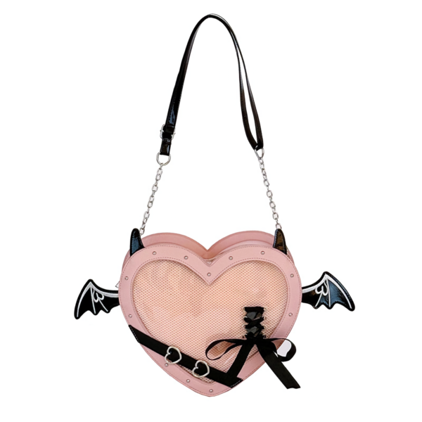 Heart Shaped Bat Wing Ita Bag — Pink