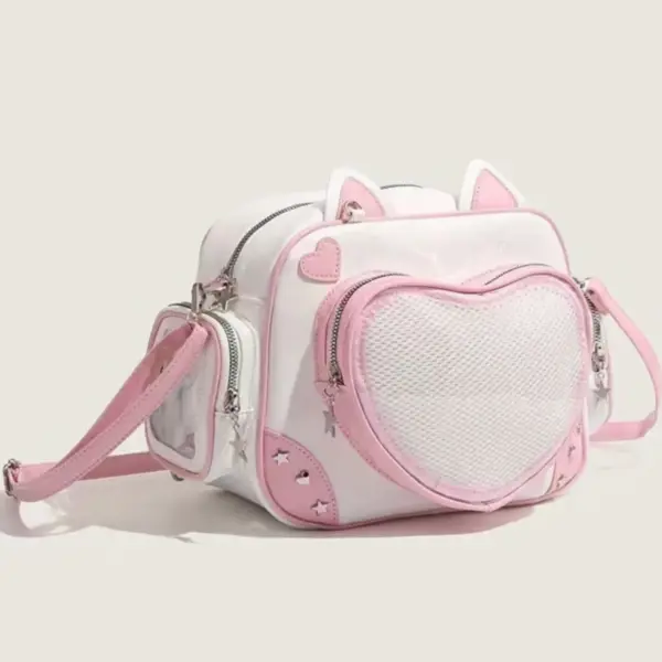 Angled View of Heart Ita Bag with Side Zipper