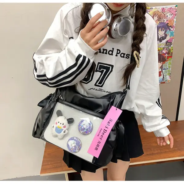 Black Metallic Ita Bag with Dog Plush Black Metallic Ita Bag with Dog Plush