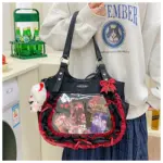 Black Ita Bag with Red Ruffles