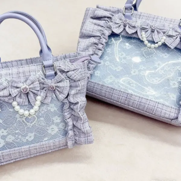 Lavender Frilly Lace Ita Bag with Clear Window Lavender Frilly Lace Ita Bag with Clear Window