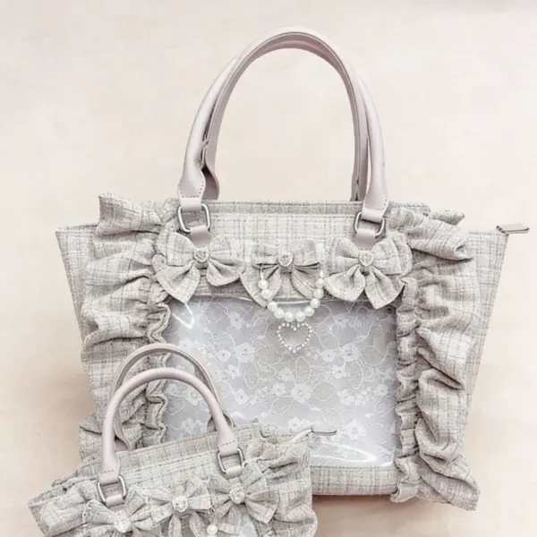 Light Grey Structured Frilly Lace Ita Bag Light Grey Structured Frilly Lace Ita Bag