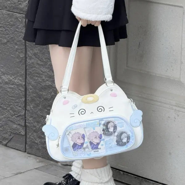 Cat head ita bag with clear window and pins display