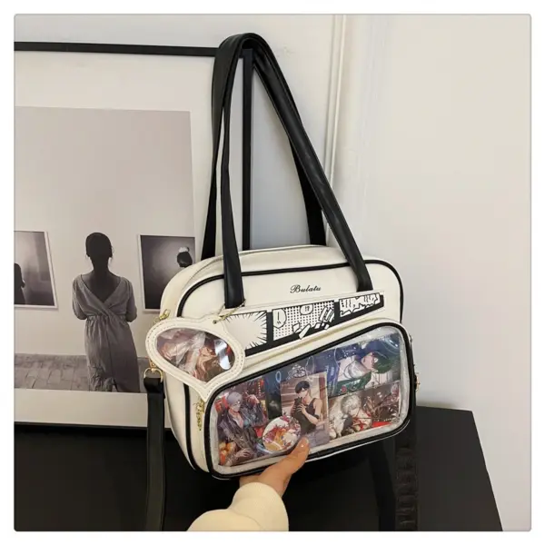 Clear front pin display bag Square ita bag with clear front window displaying colorful anime pins