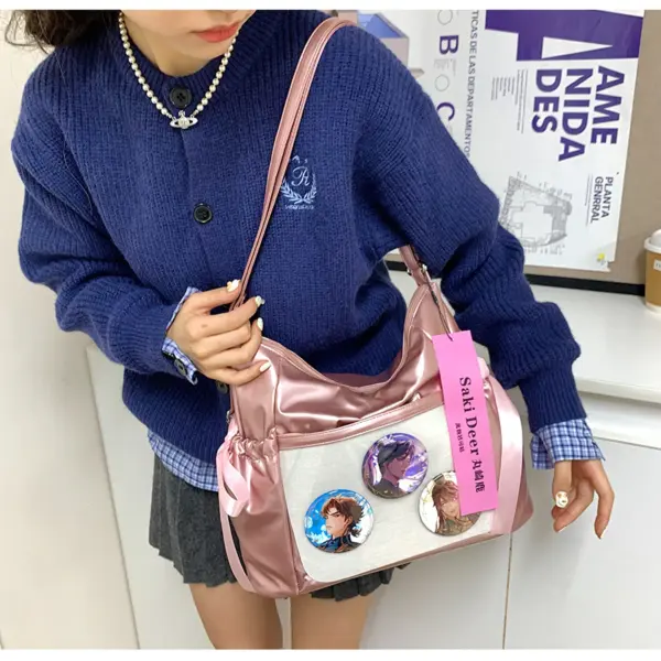Bag worn as backpack with plush display