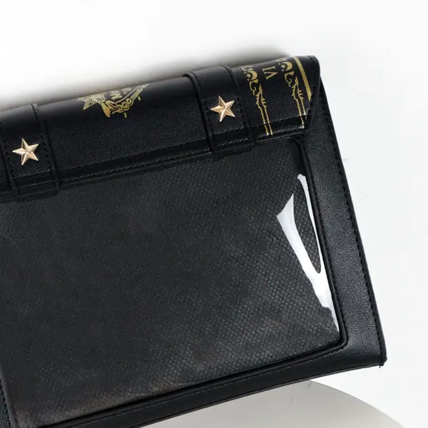 Side pocket and interior of gold circle ita bag