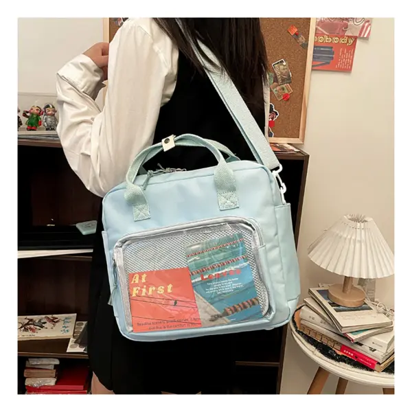 Enamel pin display in clear ita bag Close up of clear PVC pocket displaying enamel pins