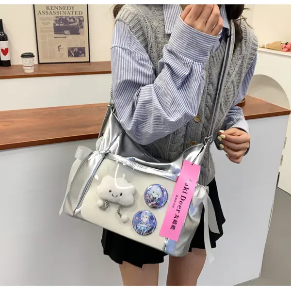 Silver bag with cloud and pins