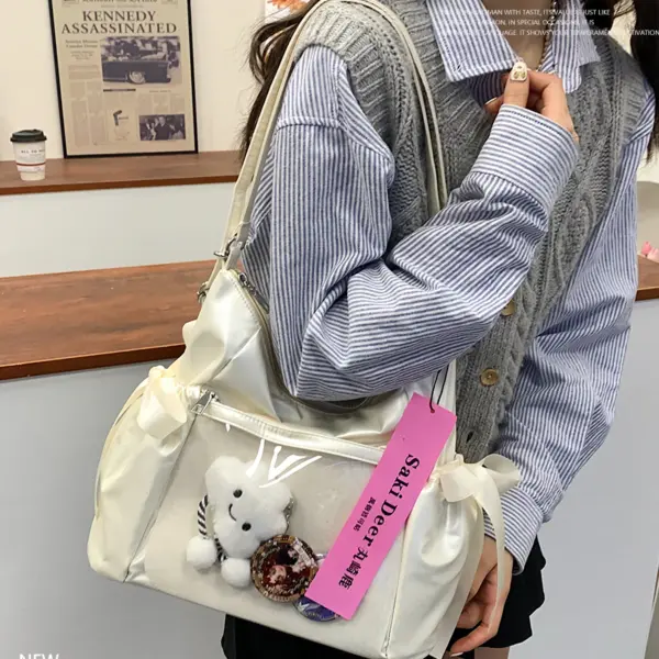 White Ita Bag with Bear Plush and Pins White Ita Bag with Bear Plush and Pins