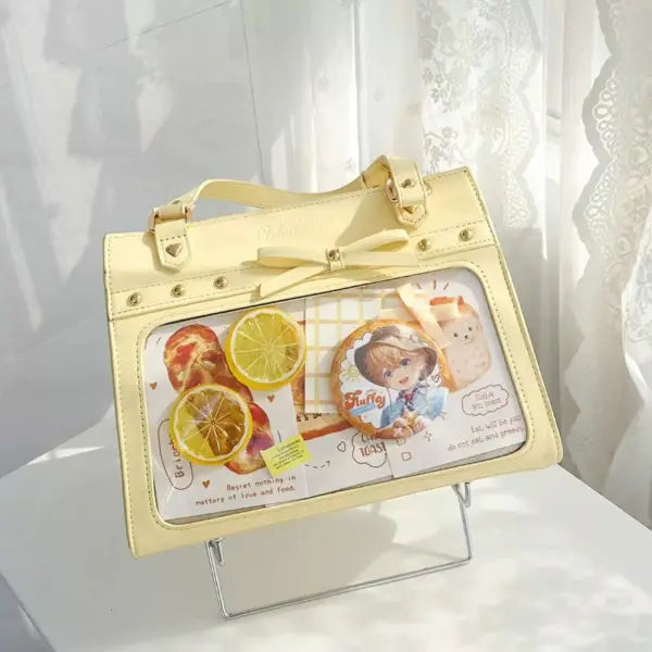 Yellow ita bag on stand with pins