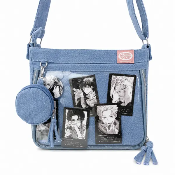 Light Blue Denim Shoulder Ita Bag – Main View Light Blue Denim Shoulder Ita Bag – Main View