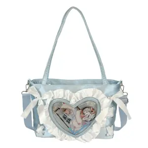 Light Blue Ruffle Trim Heart Ita Bag Light Blue Ruffle Trim Heart Ita Bag